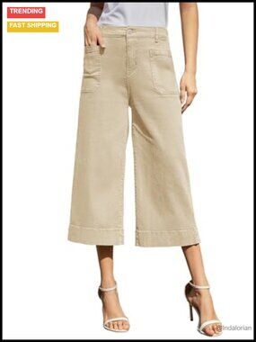 Wide Leg Capri Pants Stretchy Cropped Pants Women Chino Capris Trousers